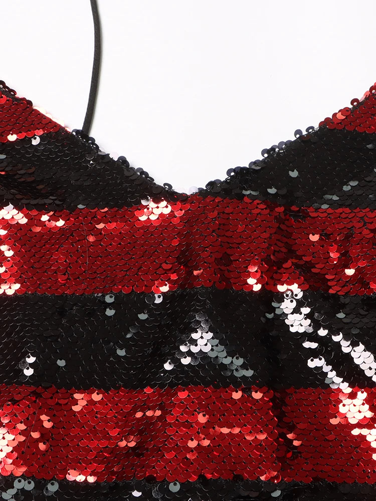 Robe longue à sequins rouge et noir – Cirque des Ombres