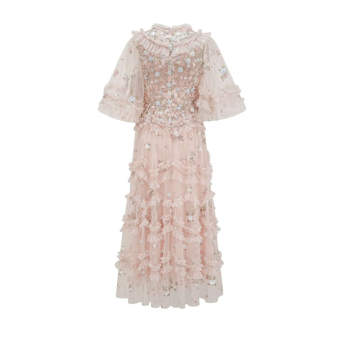 🪽 Robe Longue « Rosée des Anges » – Tulle Brodé Rose Poudré
