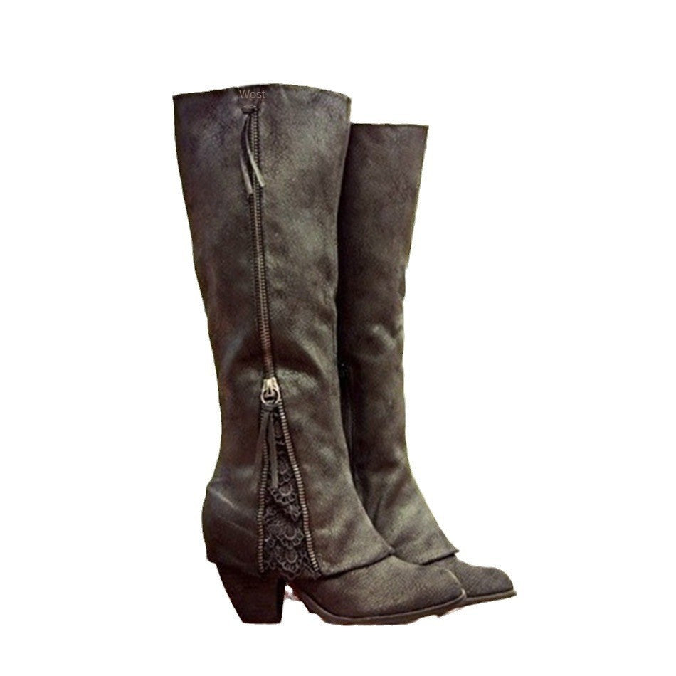 Bottes hautes bohème sombre à talon – Esprit sorcière nomade