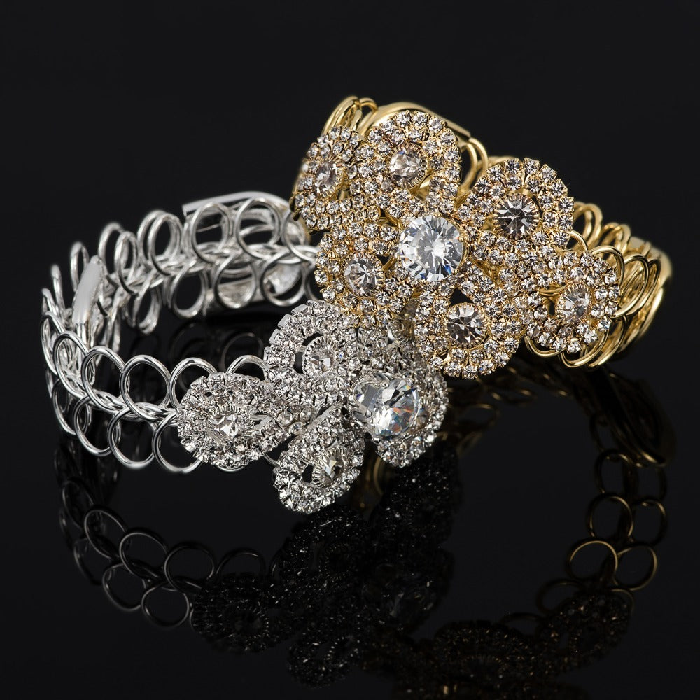 Handmade Silver Gold Color Rhinestone Chain Bracelets & Bangles Crystal Wedding Women Flower Bride Birthday Gifts