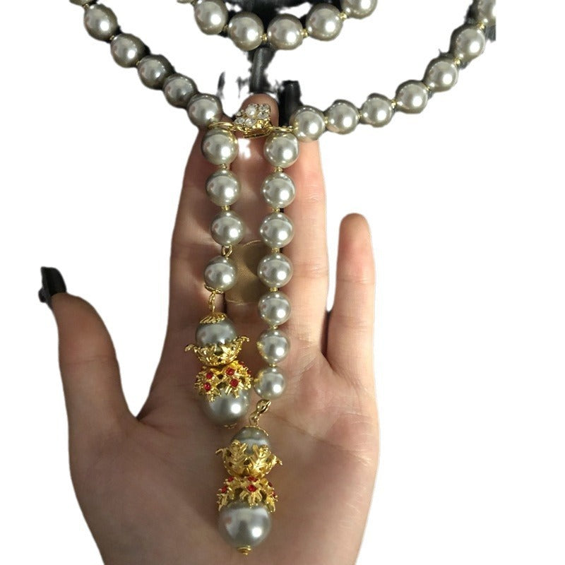 Collier long baroque de perles – Élégance des Abysses