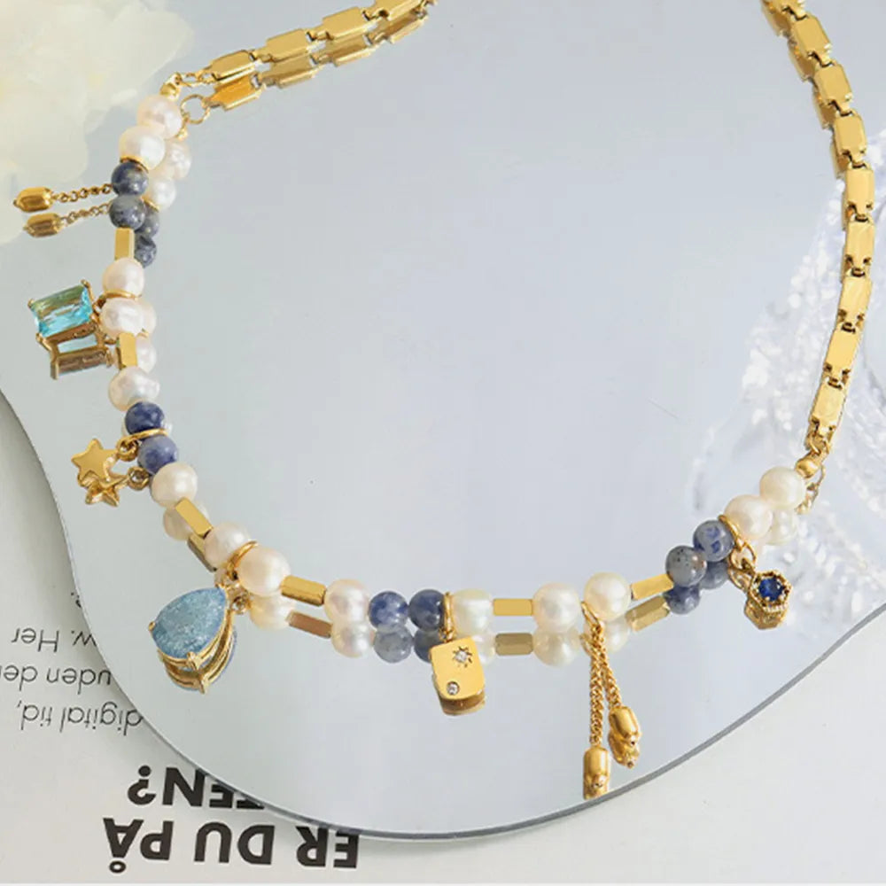 Collier Perles d’Azur – Perles d’Eau Douce & Pierres Naturelles