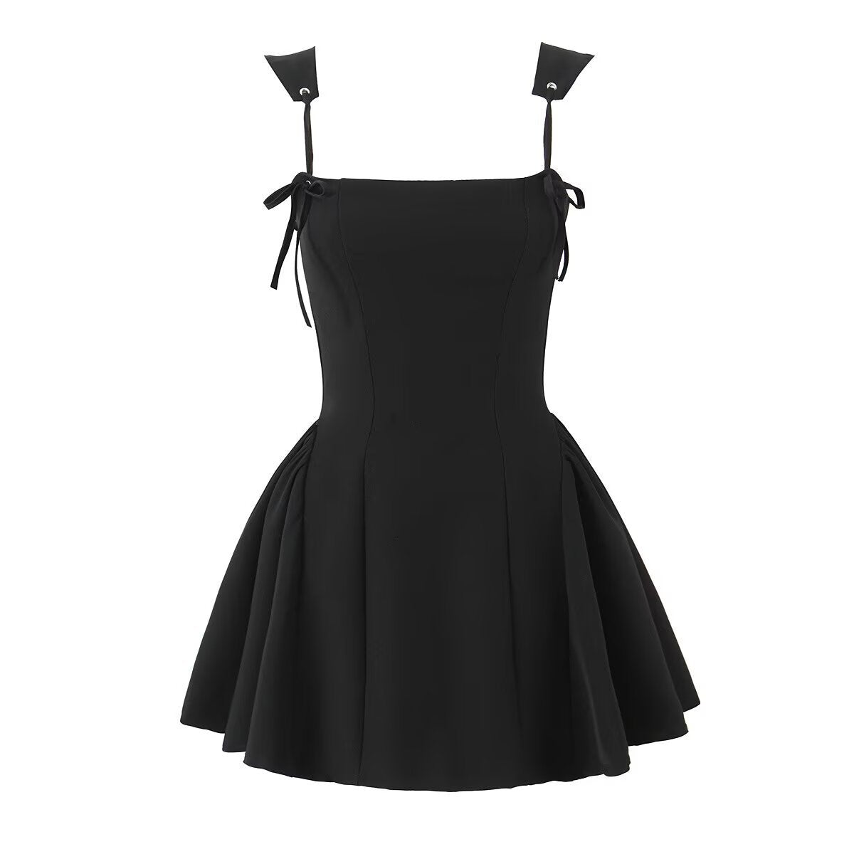 Robe Corset Noire à Bretelles Bouclées – Cirque des Ombres
