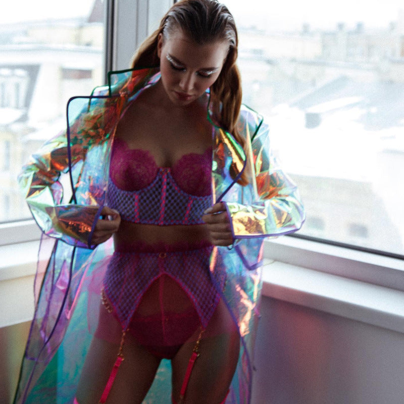 Les Plumes du Boudoir – Ensemble Lingerie 4 Pièces Pourpre