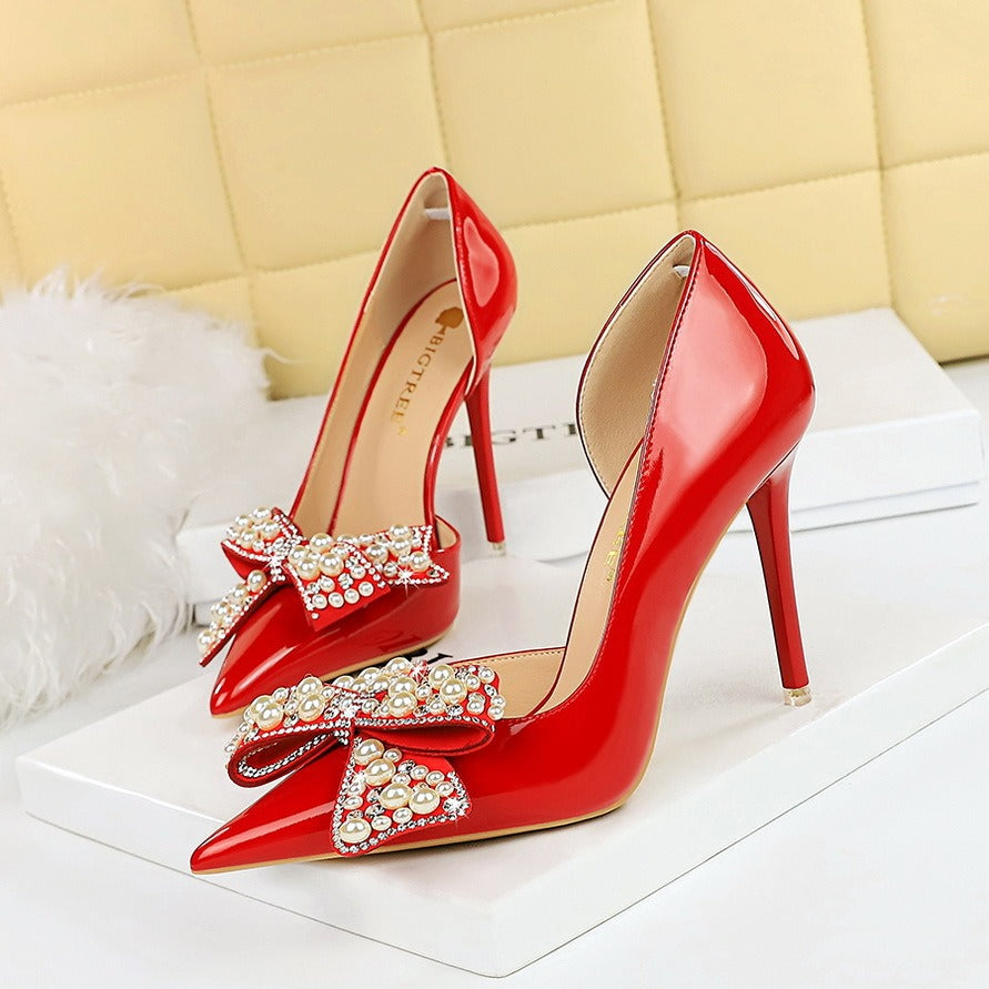 Scarlet Wedding Pumps – Jewel Bow & Stiletto Heel