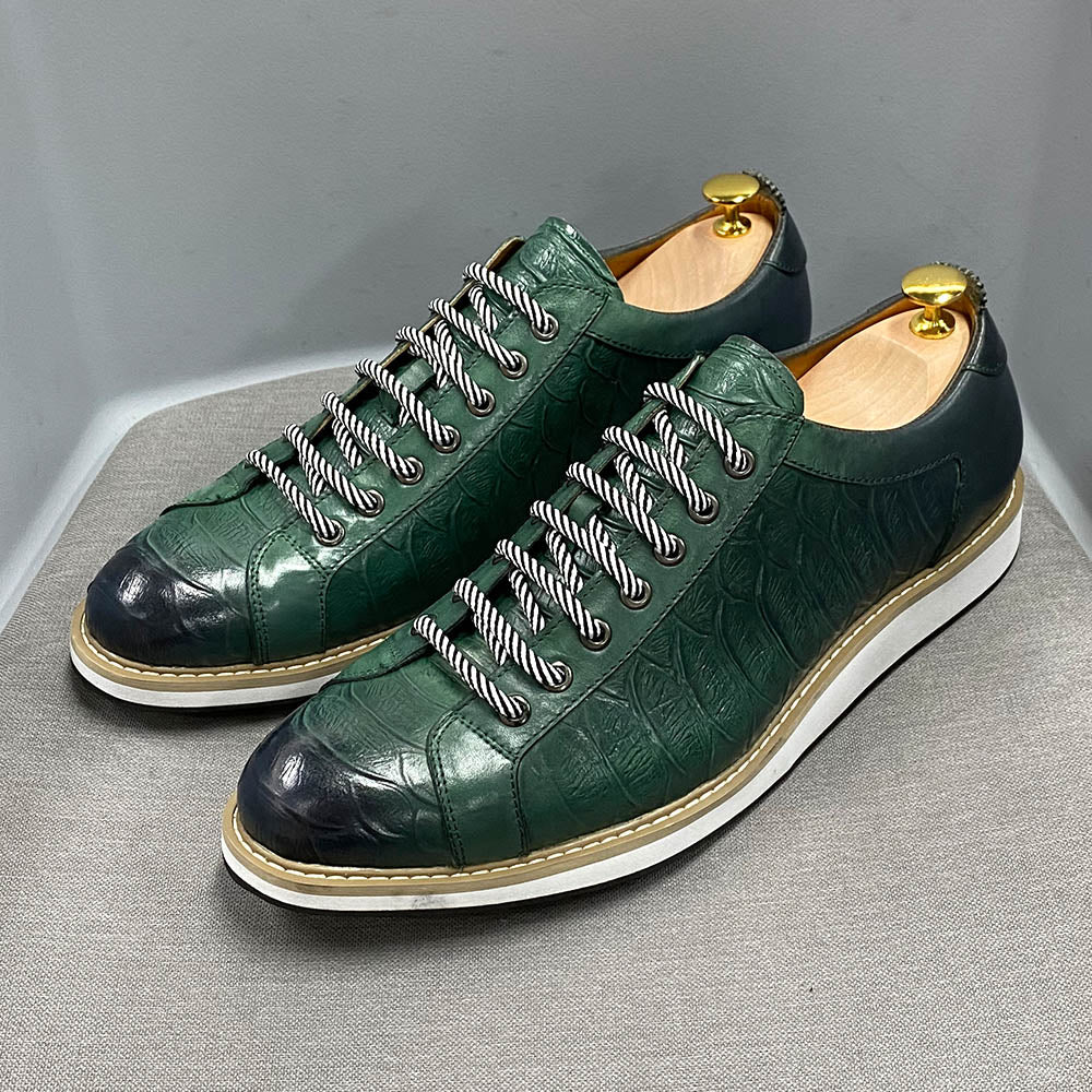 Derbies Crocodile Homme – Cuir Noir & Vert Sombre.