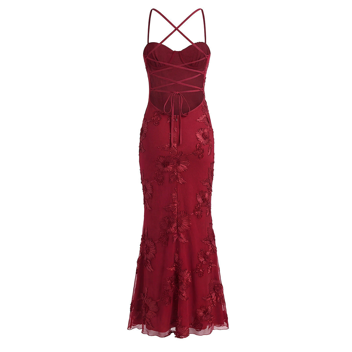 Robe Écarlate de la Nuit – Dentelle Gothique Corsetée
