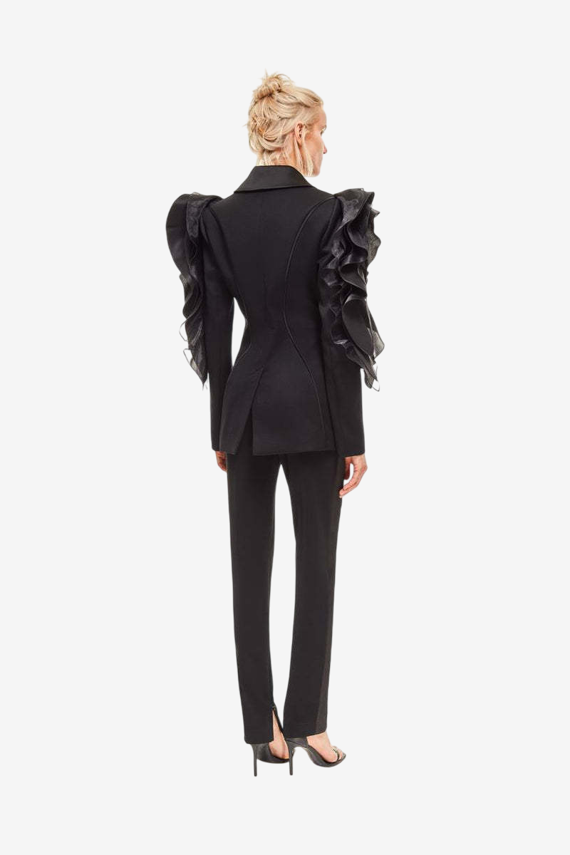 Blazer Nocturne à Volants Sculptés – Femme