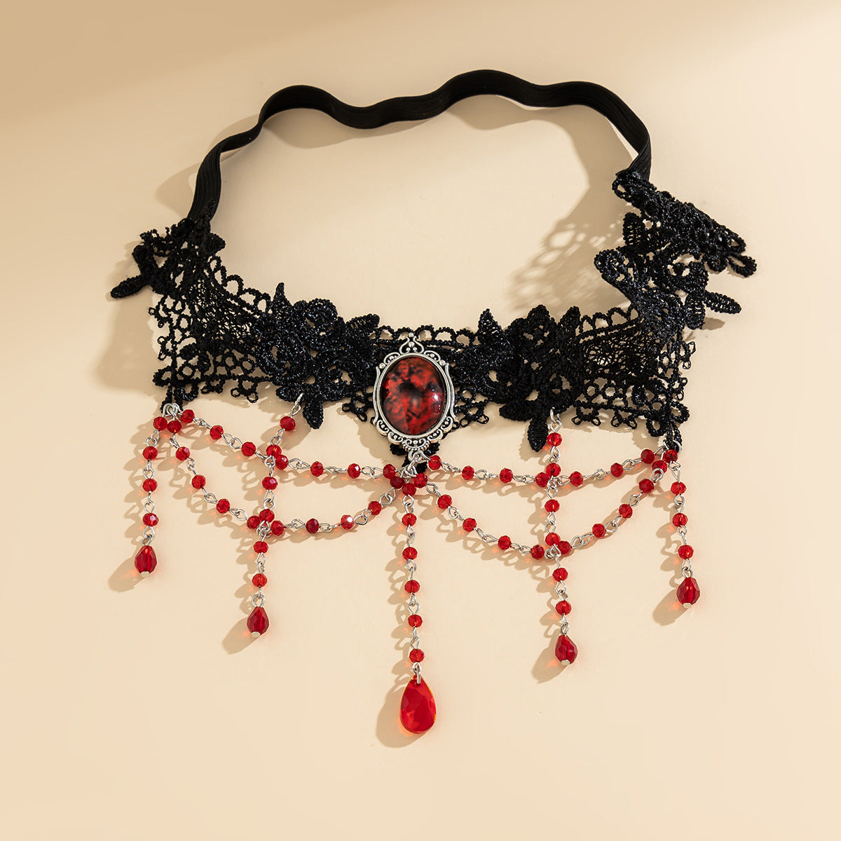 🩸 The Scarlet Embrace — Gothic Lace & Red Crystal Garter