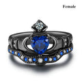 Serment des Glaces – Bagues de Couple Noires & Zircon Bleu