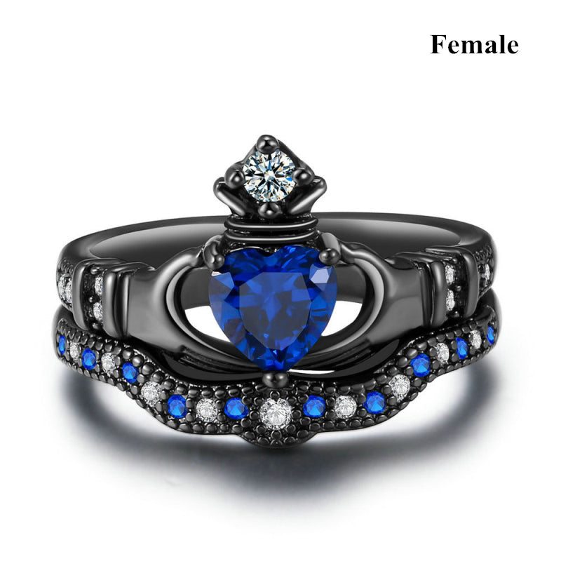 Serment des Glaces – Bagues de Couple Noires & Zircon Bleu