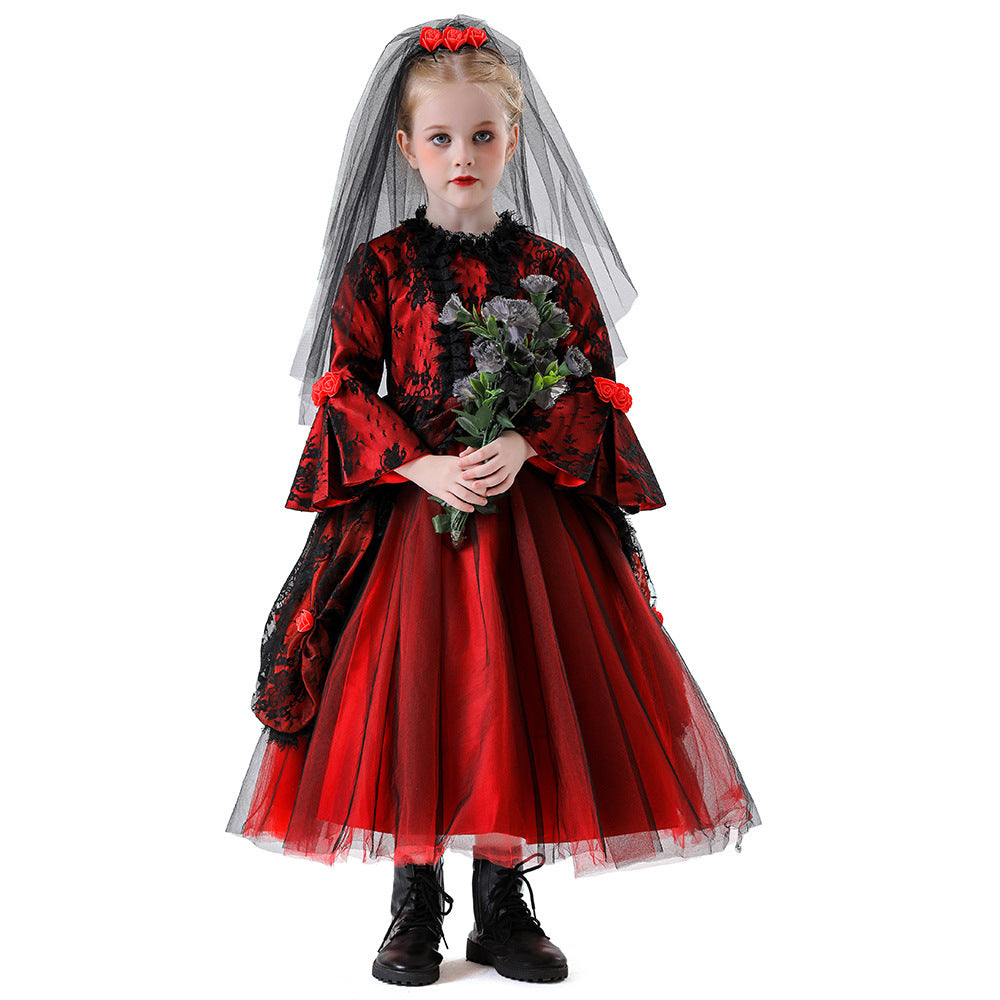 Kleines Scharlachrotes Hochzeitkleid – Gothic Kleid für Kinder