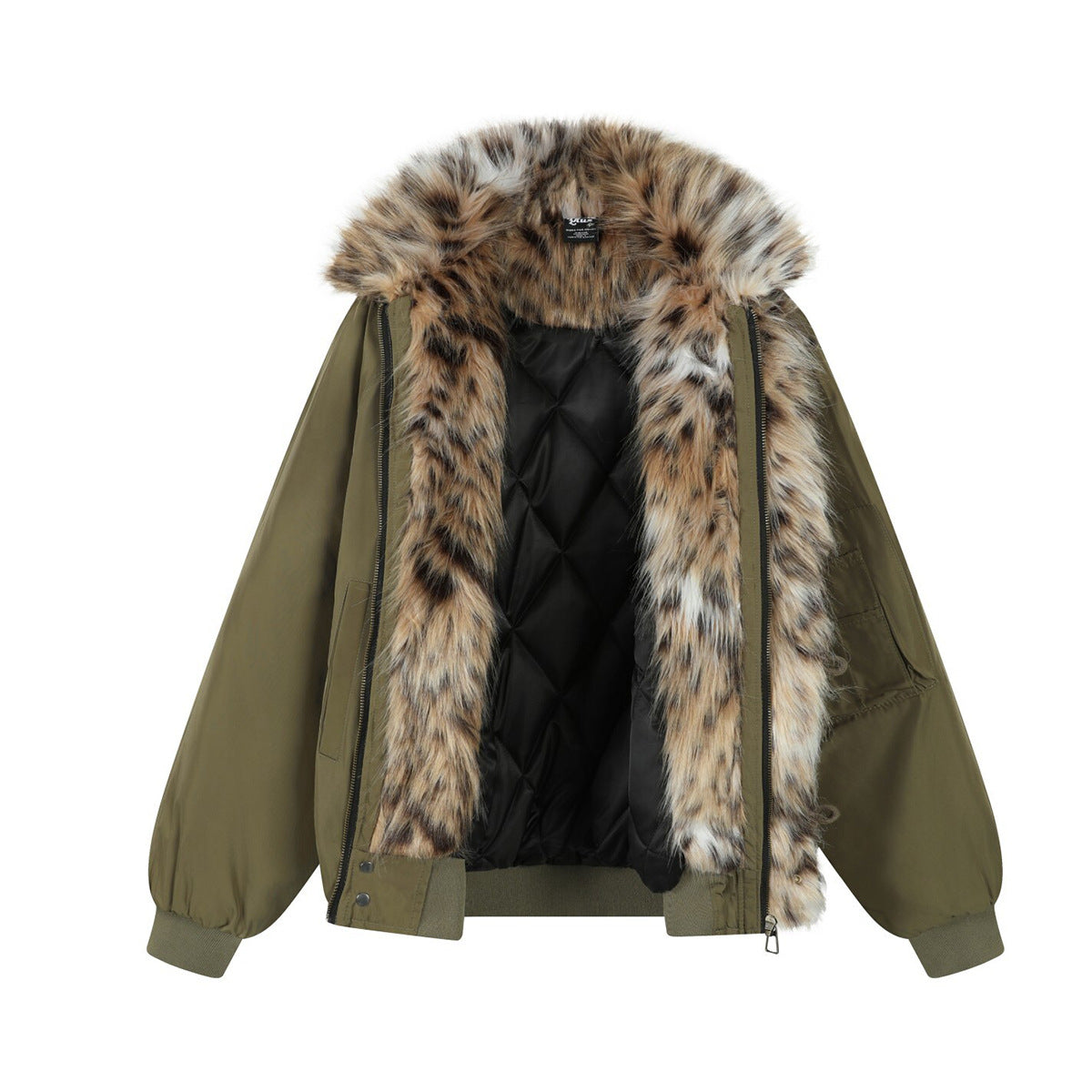 Blouson homme à col effet fourrure léopard – Élégance nocturne