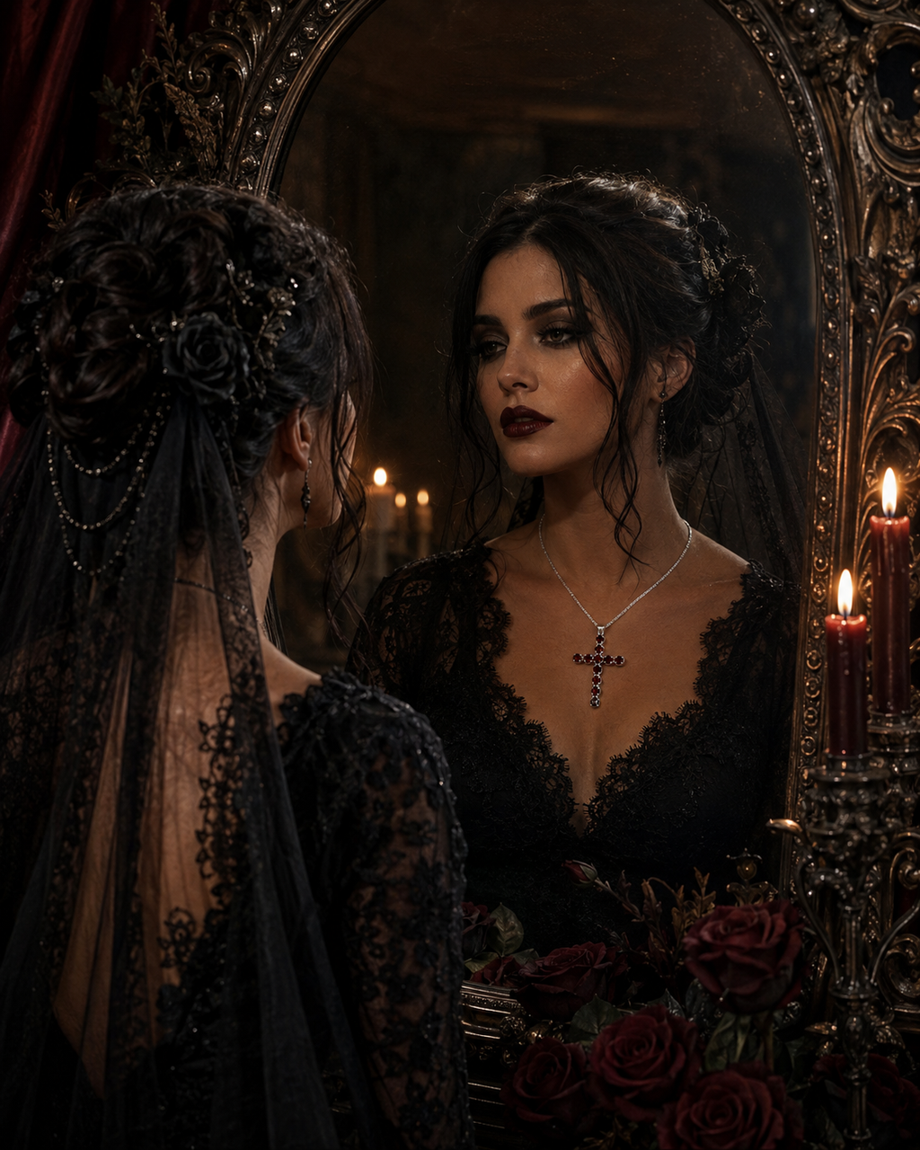 Croix des Noces Sombres – Collier Grenat Rouge