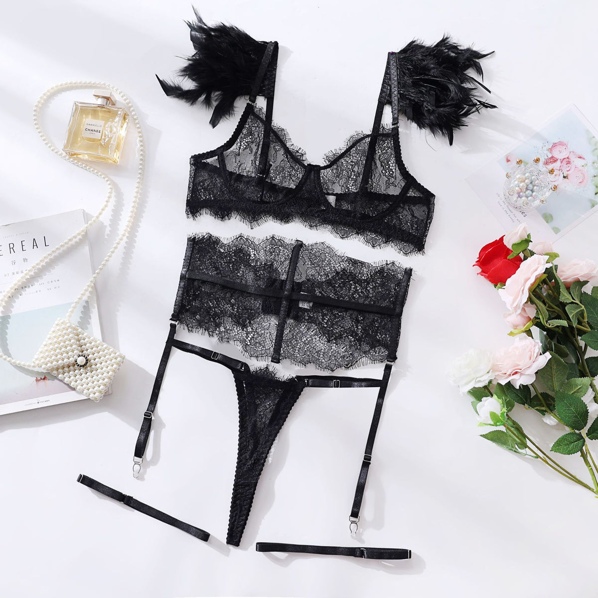 Parure Nuit de Plumes – Boudoir des Ombres