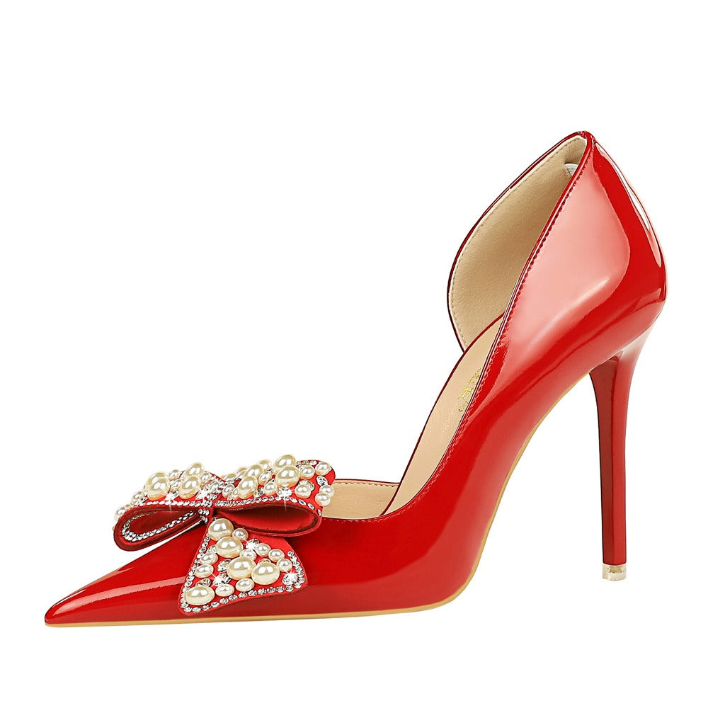 Scarlet Wedding Pumps – Jewel Bow & Stiletto Heel