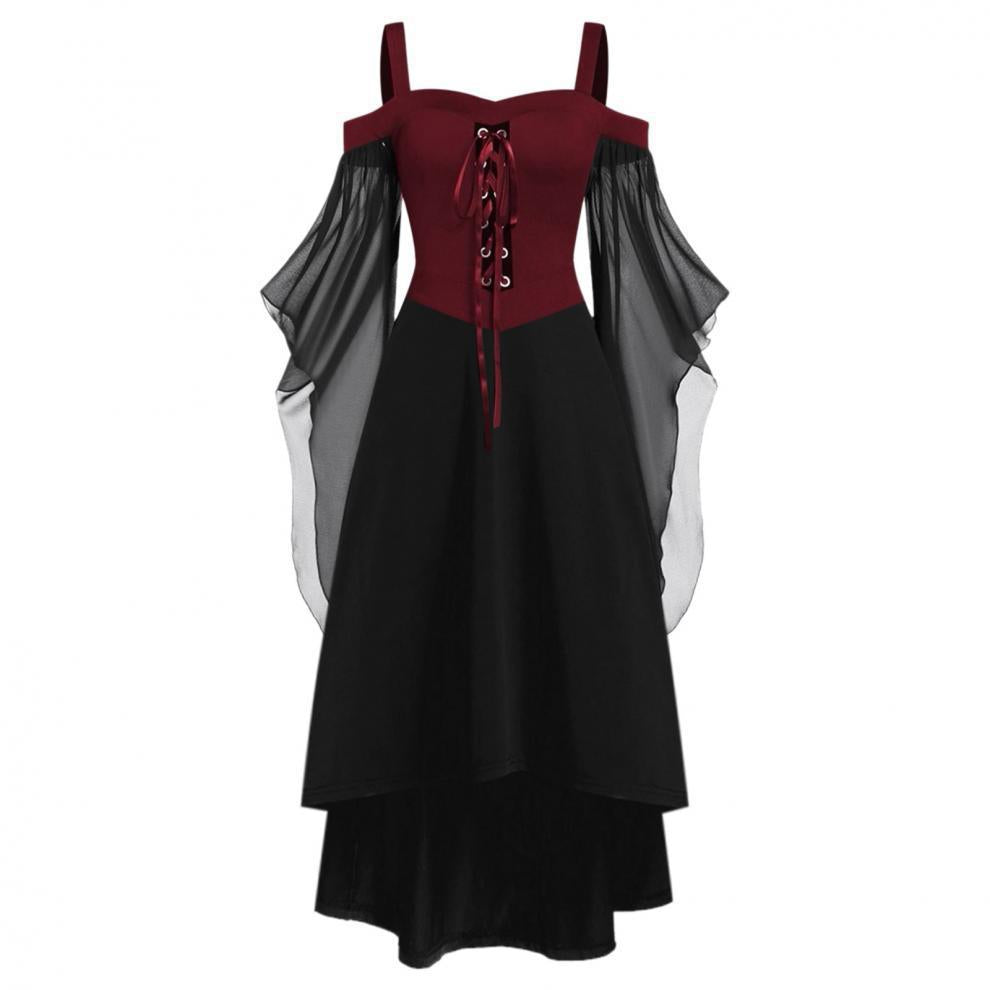 Robe Sorcière Gothique à Laçage & Manches Voilées
