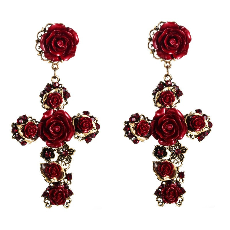 The Crosses of the Night — Baroque Rose Earrings