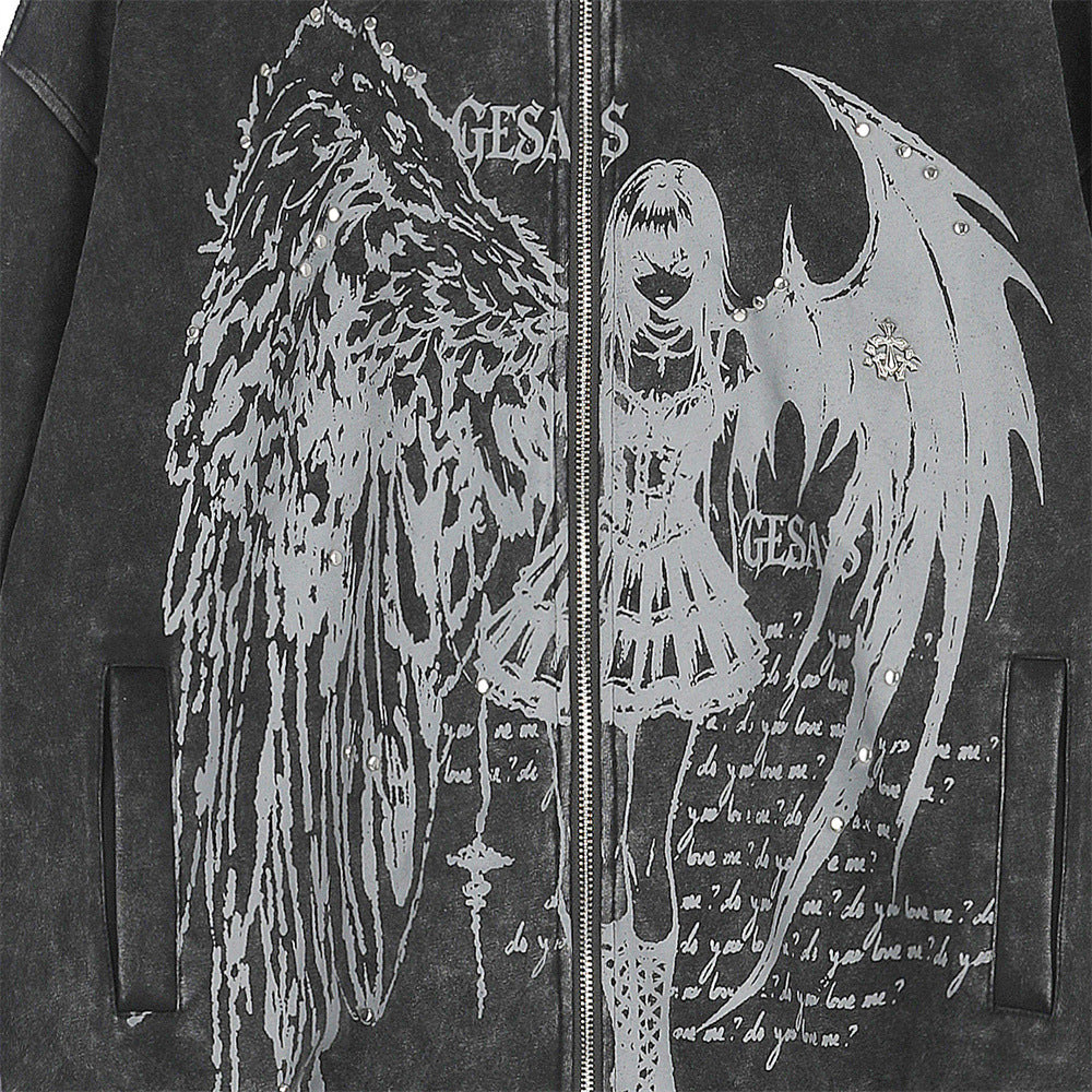 Hoodie Homme « Fallen Angel » – Ailes Gothiques & Esprit Grunge