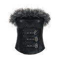 Bustier Gothique Noir Effet Cuir & Fourrure – Triple Boucles