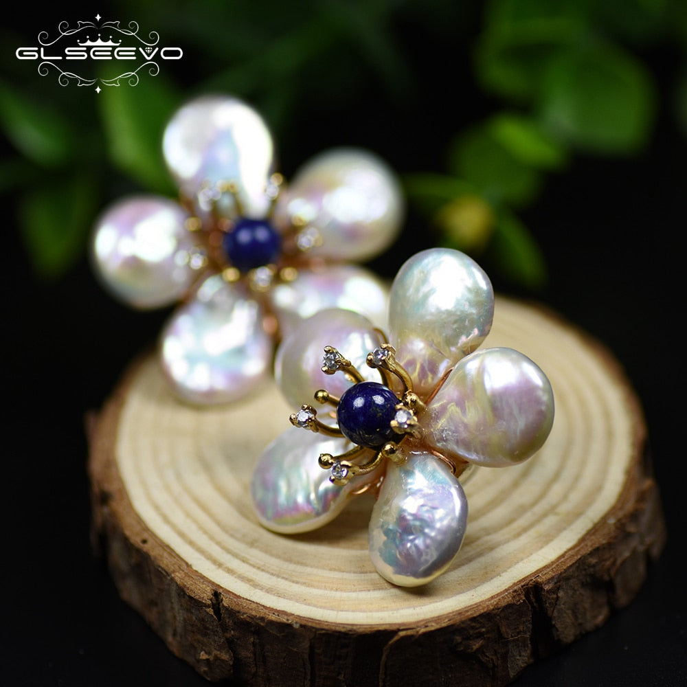 Fleurs de Givre — Boucles d’oreilles en Perles Baroques & Lapis-Lazuli