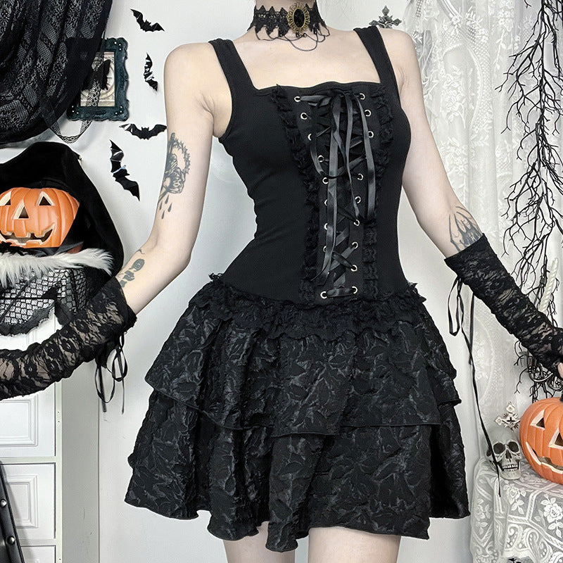 Robe Corset Noire à Volants – Cabaret des Ombres