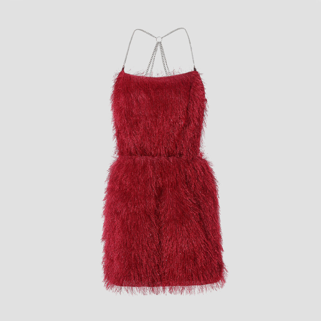 Robe Bordeaux à Franges & Chaînes – Velours de Minuit