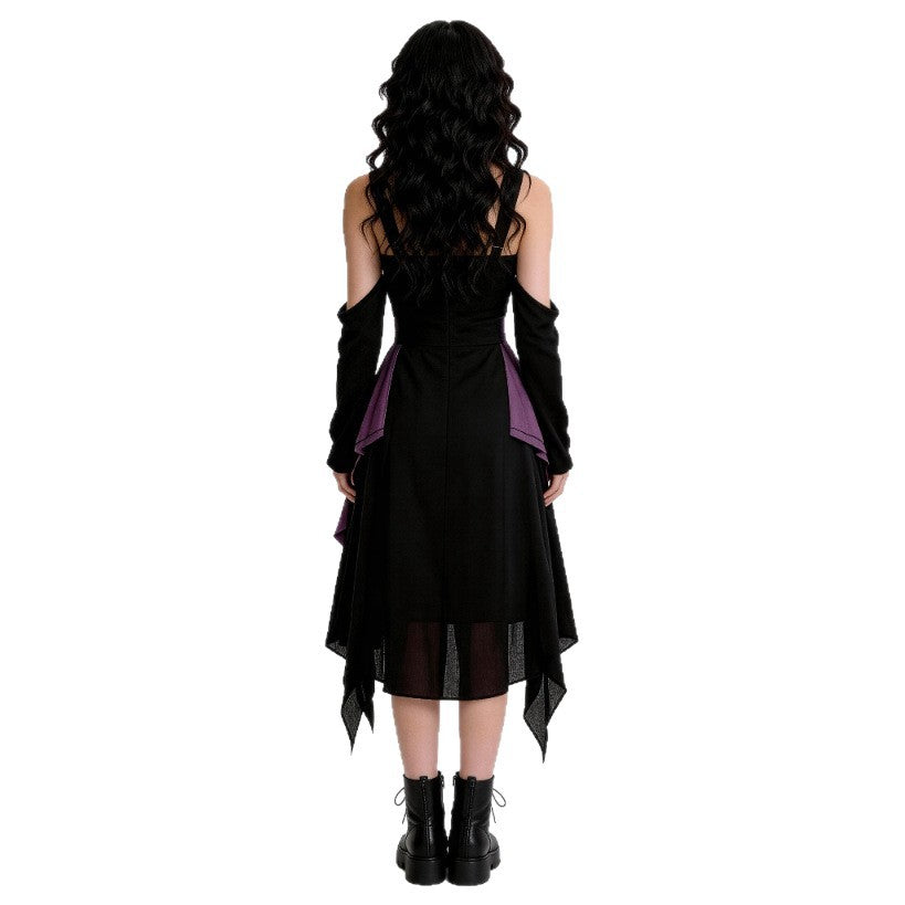 Robe Sorcière Gypsy Gothique Noire & Violette – Esprit Bohème Mystique