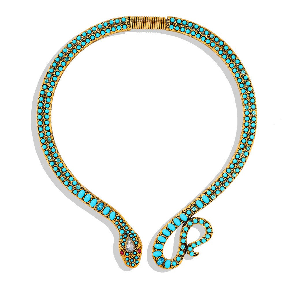 Le Serpent de l’Illusion — Collier Serpent Turquoise & Or