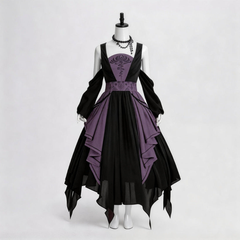 Robe Sorcière Gypsy Gothique Noire & Violette – Esprit Bohème Mystique