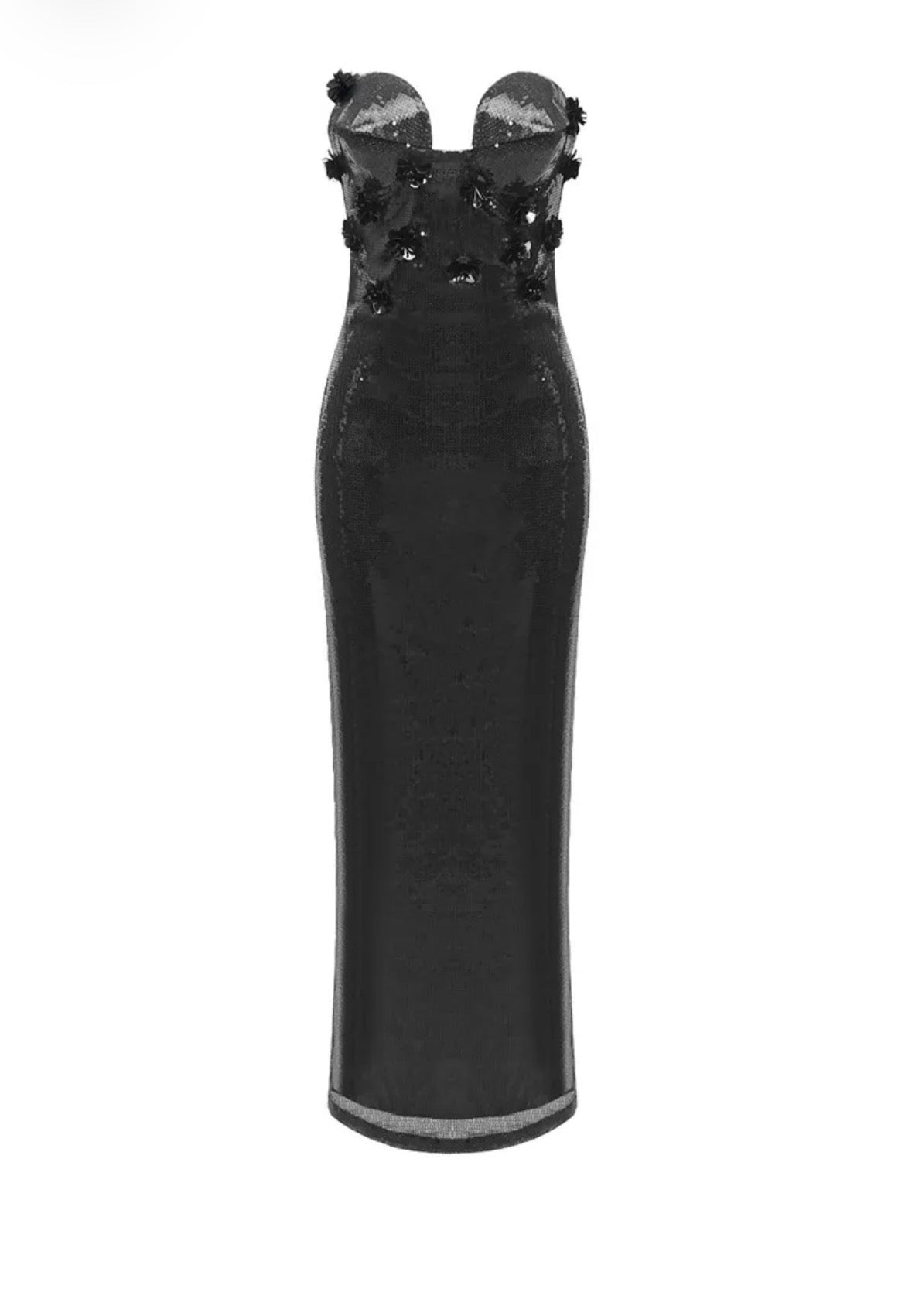 Robe Féline de Minuit – Sequins & Fleurs Noires
