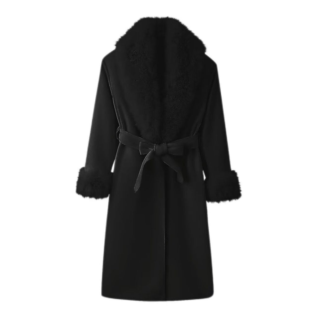 Manteau Impérial d’Hiver – Long Col Fourrure & Taille Ceinturée