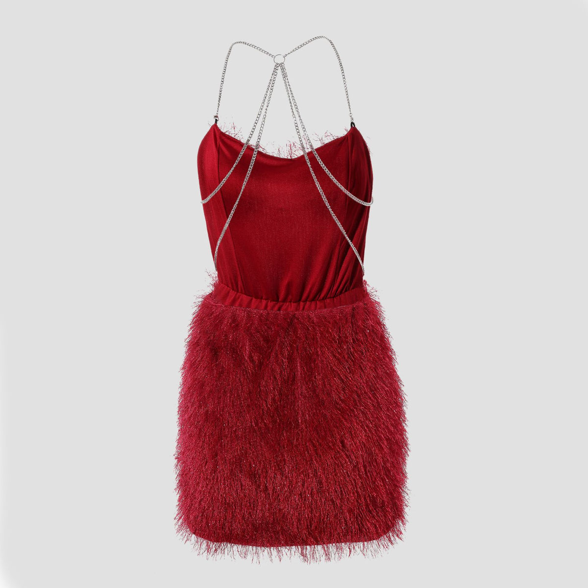 Robe Bordeaux à Franges & Chaînes – Velours de Minuit
