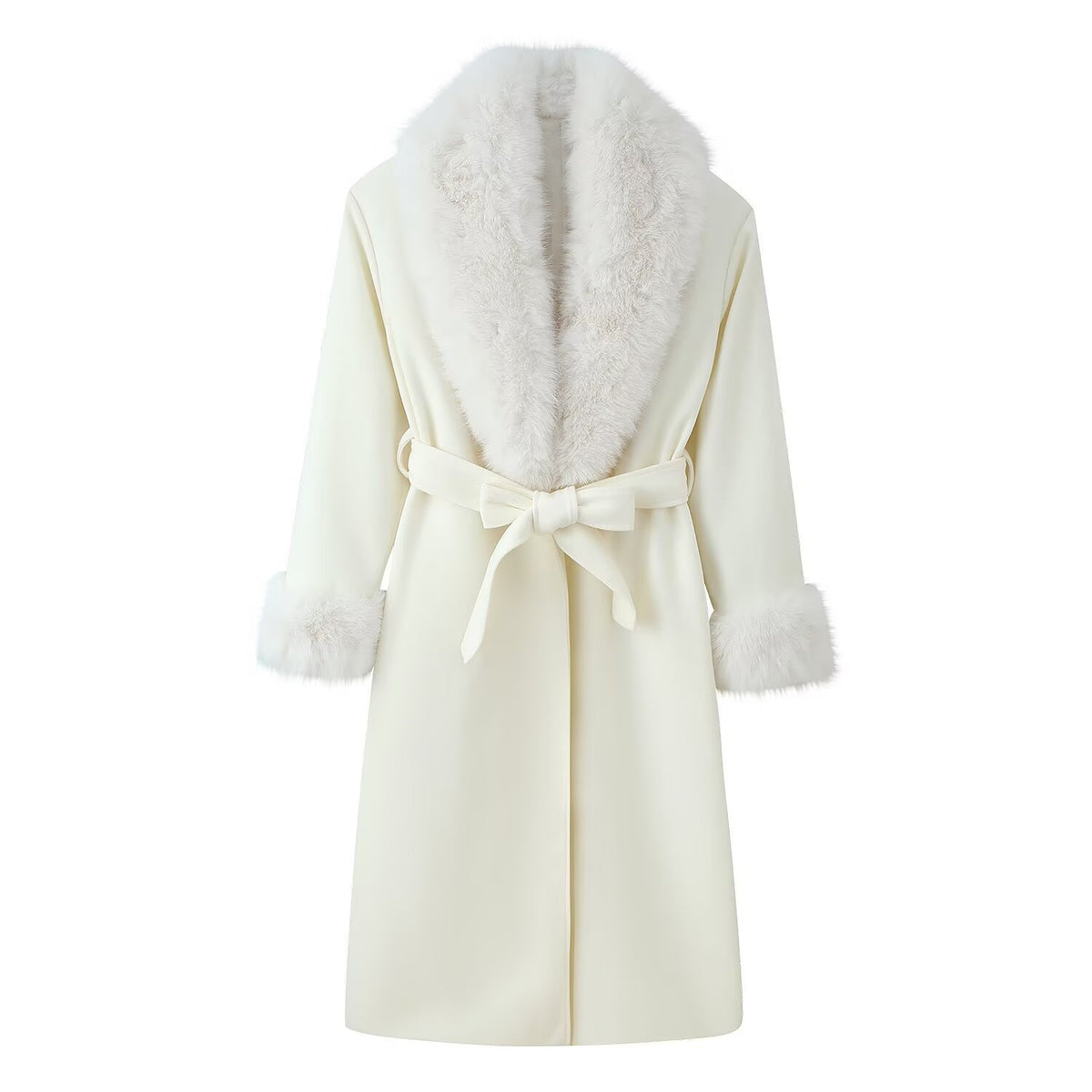 Manteau Impérial d’Hiver – Long Col Fourrure & Taille Ceinturée
