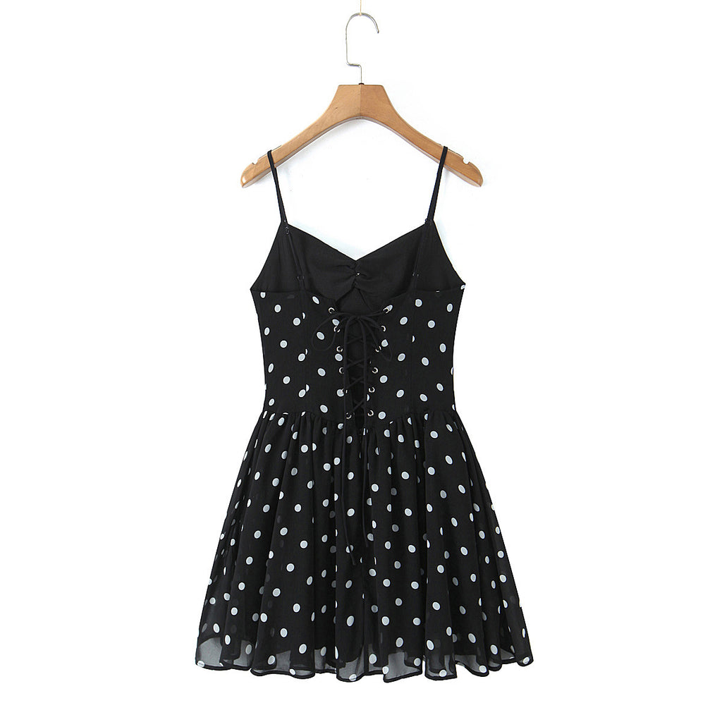 Robe Courte Asymétrique Noire à Pois & Fleurs