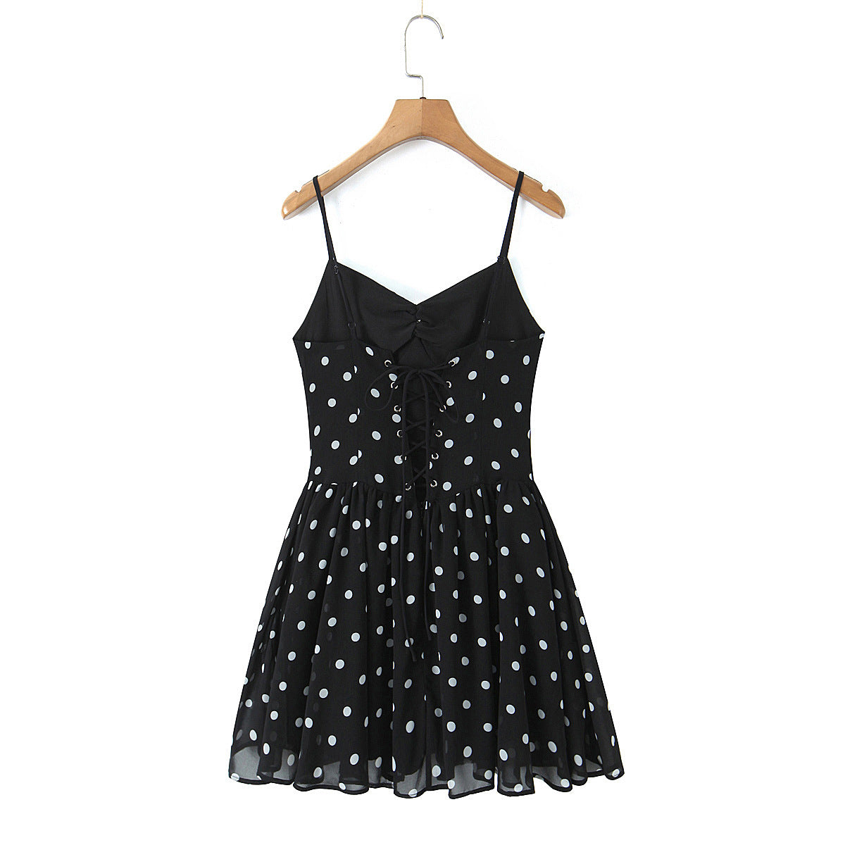 Robe Courte Asymétrique Noire à Pois & Fleurs