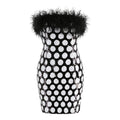 Cabaret der Schatten Kleid – Schwarz-weiße Punkte & Federn