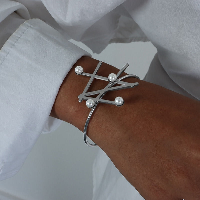 🖤 Parure « Sigil Céleste » – Bracelet & Bague Dorés aux Perles