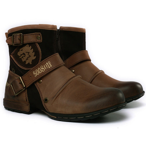 Bottines Homme Western Nocturne – Cuir Effet Vieilli & Boucles