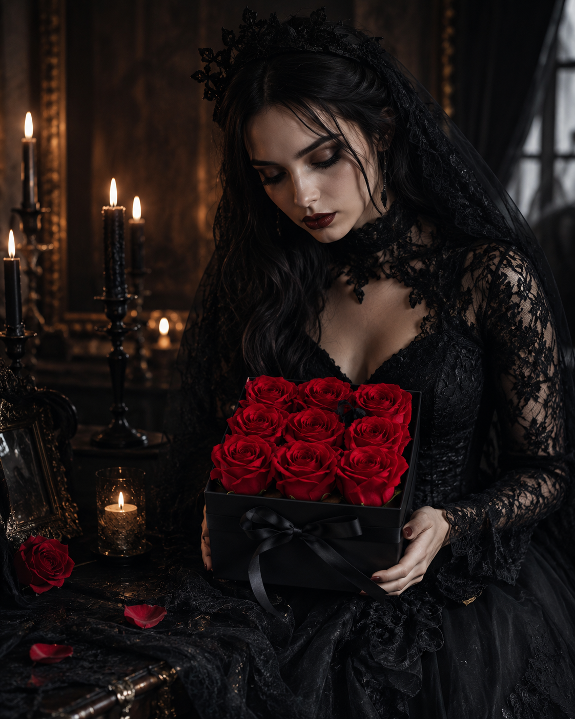Roses de la Nuit Éternelle — Coffret de 9 Roses de Savon