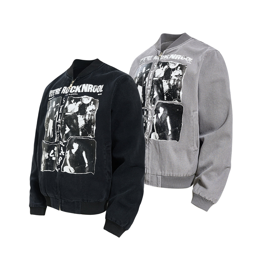 Bomber homme effet délavé – Imprimé rétro Dark Street