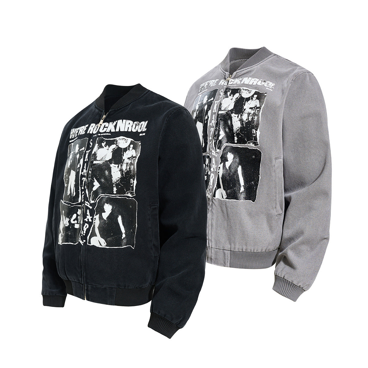 Bomber homme effet délavé – Imprimé rétro Dark Street