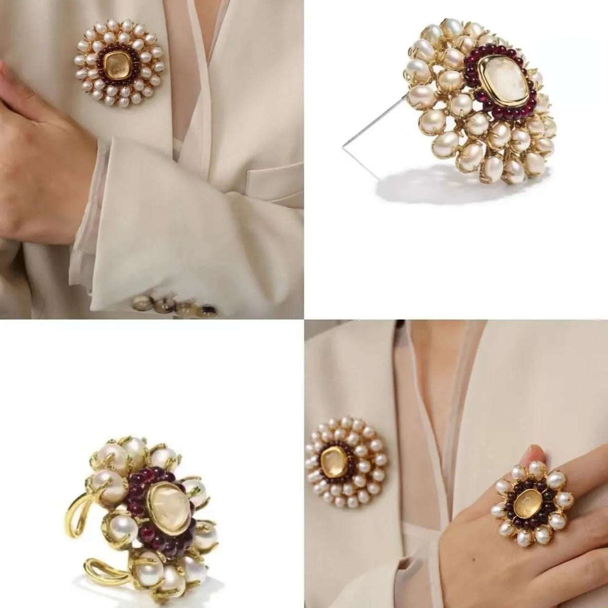 Bague-Broche Baroque aux Perles & Cristal – Éclat de Cour