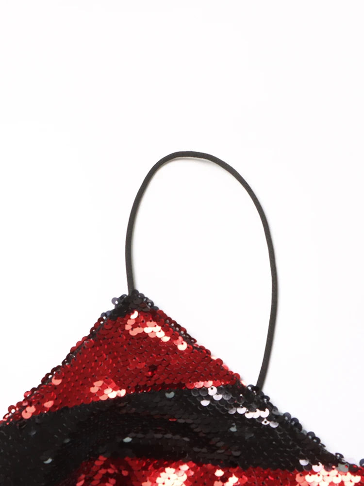 Robe longue à sequins rouge et noir – Cirque des Ombres