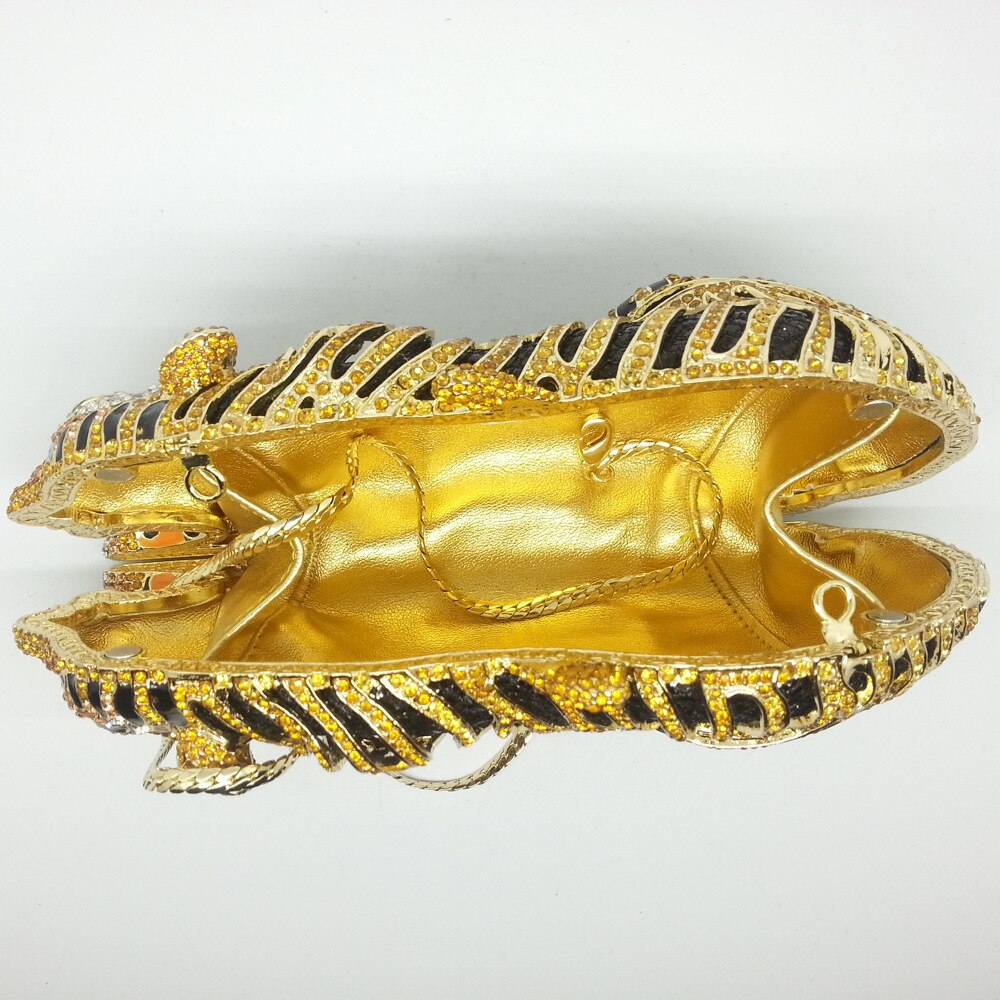 Minaudière Goldener Tiger – Juwelentasche aus Kristallen & Strass
