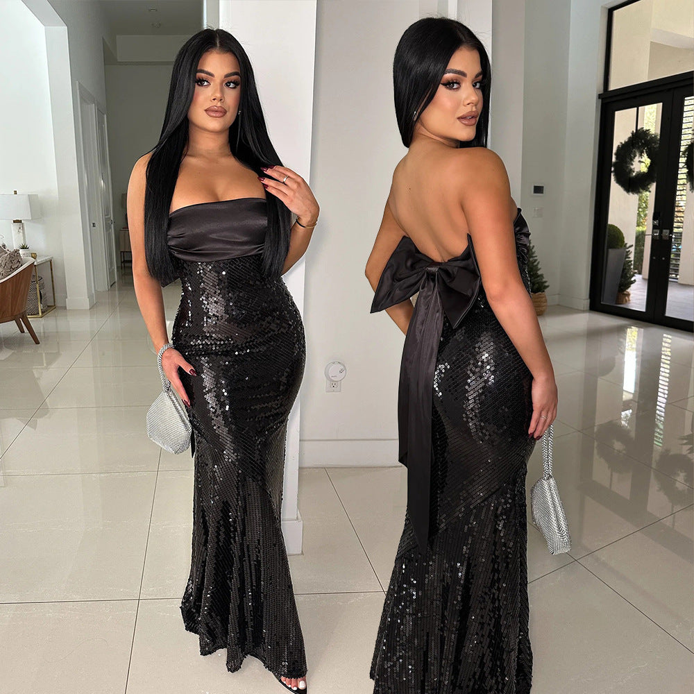 Robe Sirène Nocturne – Bustier Satiné & Sequins
