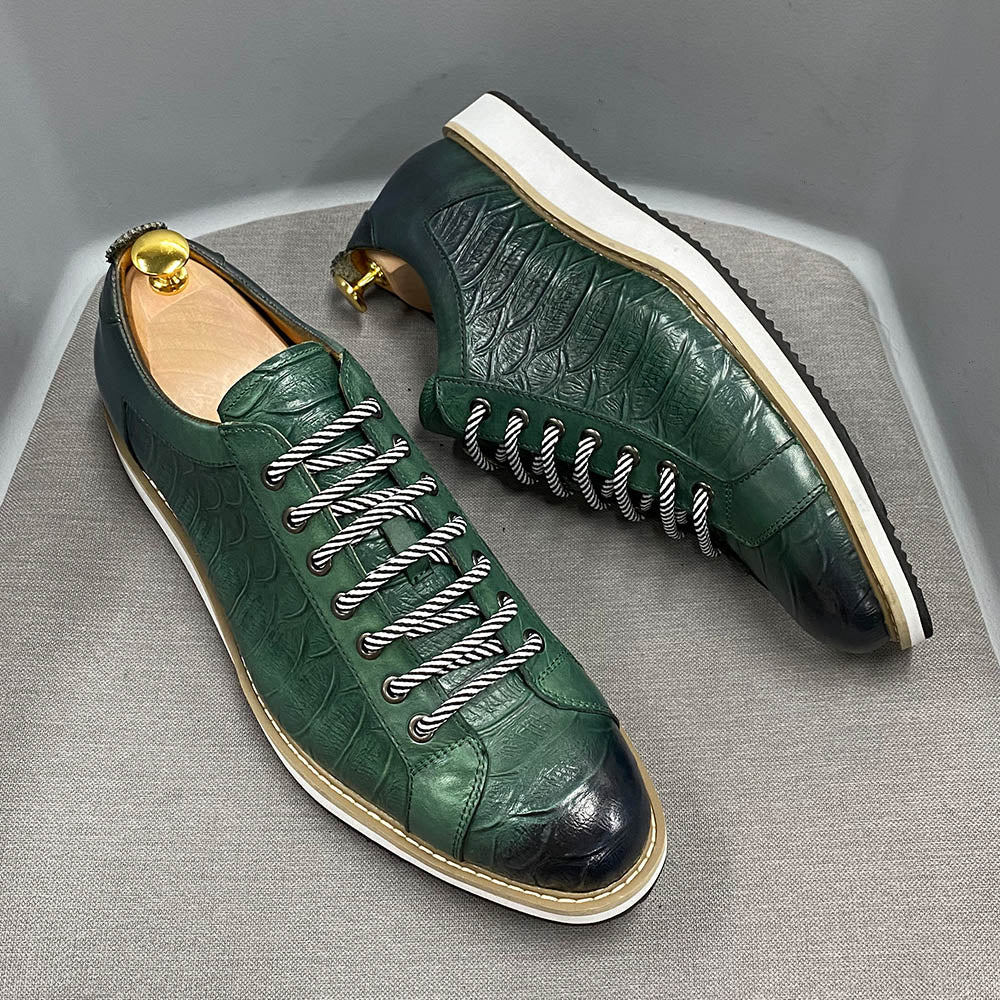 Derbies Crocodile Homme – Cuir Noir & Vert Sombre.