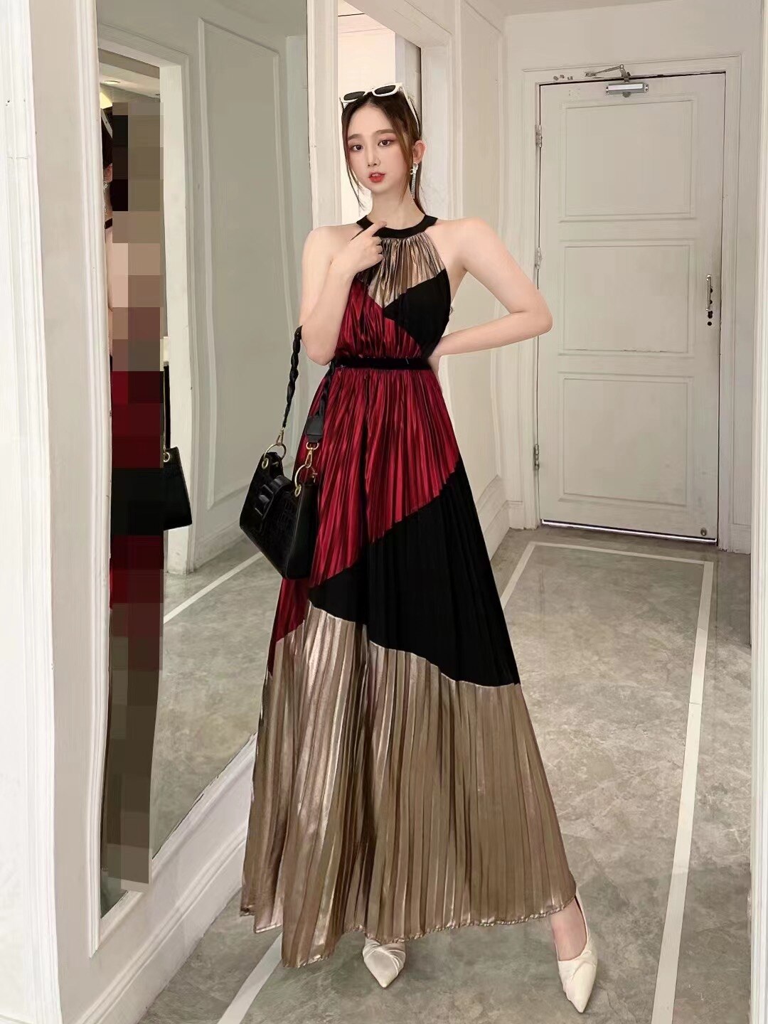 Robe longue plissée bohème rouge & noire – Gypsy Witch