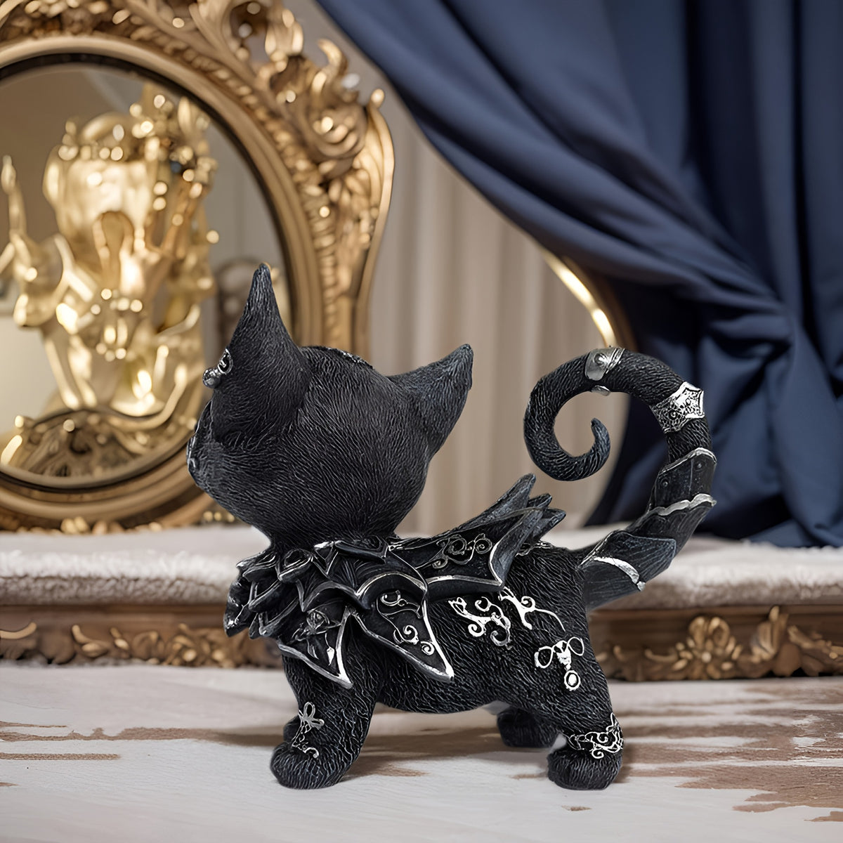 Le Familier des Neiges Noires — Figurine Chat Gothique