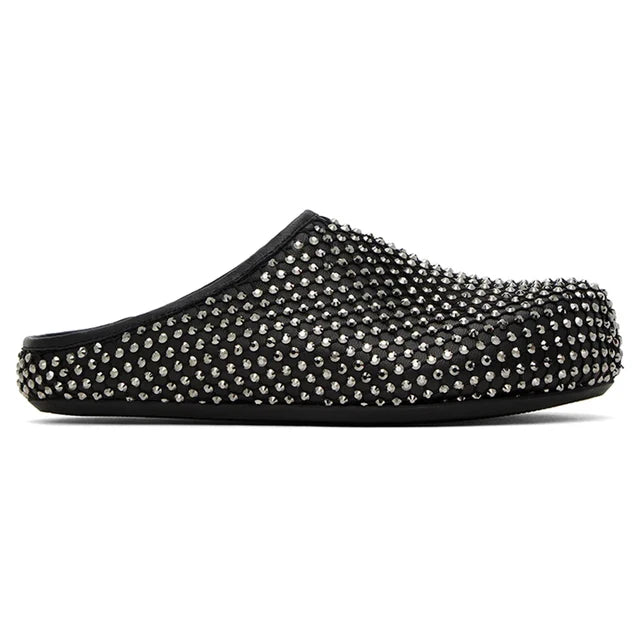 Mules Éclat de Givre – Strass Noirs & Cristal